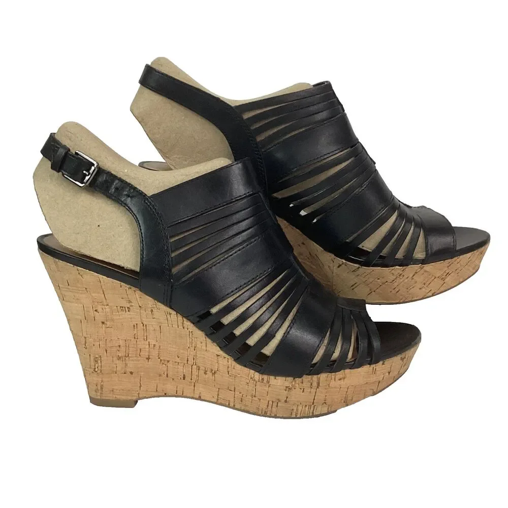 Franco Sarto Sharp Women's Sz 7.5 Black Leather Espadrilles 3.75